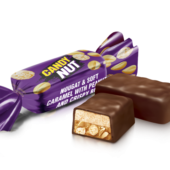 Bomboane Roshen Candy Nut nuga și caramel moale cu arahide și orez crocant 1kg