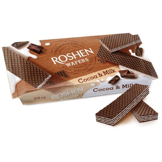 Roshen Wafers Alune/Cacao/Cacao-Lapte/Lapte/Lamaie 216g