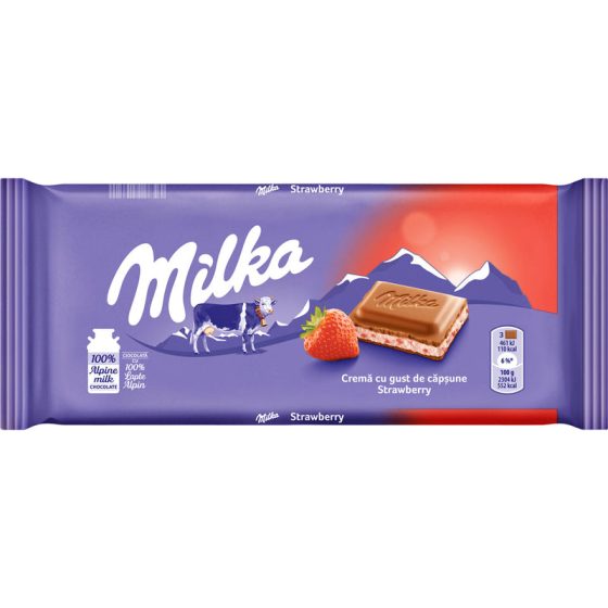 Ciocolata Milka Lapte si Crema de capsuni 100g