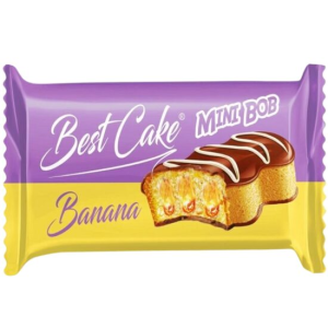 Prăjitura pandișpan MINI BOB cu cremă de banane, 30 g – Gustarea ta dulce și savuroasă.
