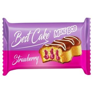 Prăjitura pandișpan MINI BOB cu cremă de căpșuni, 30 g - Deliciu fin cu căpșuni.