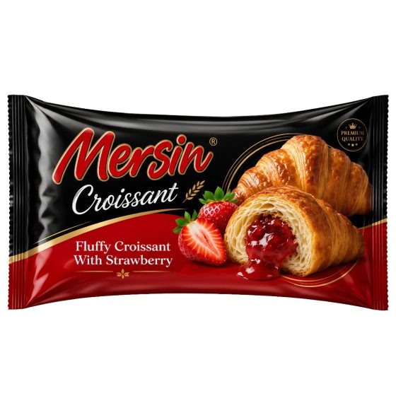 MERSIN Croissant cu crema de căpșuni 80g